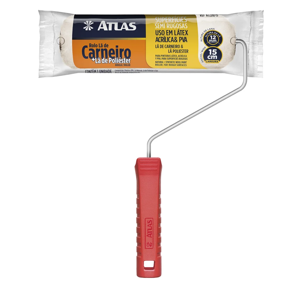 Rolo de Pintura Mista Lã Carneiro/Poliéster 15Cmx12Mm Atlas