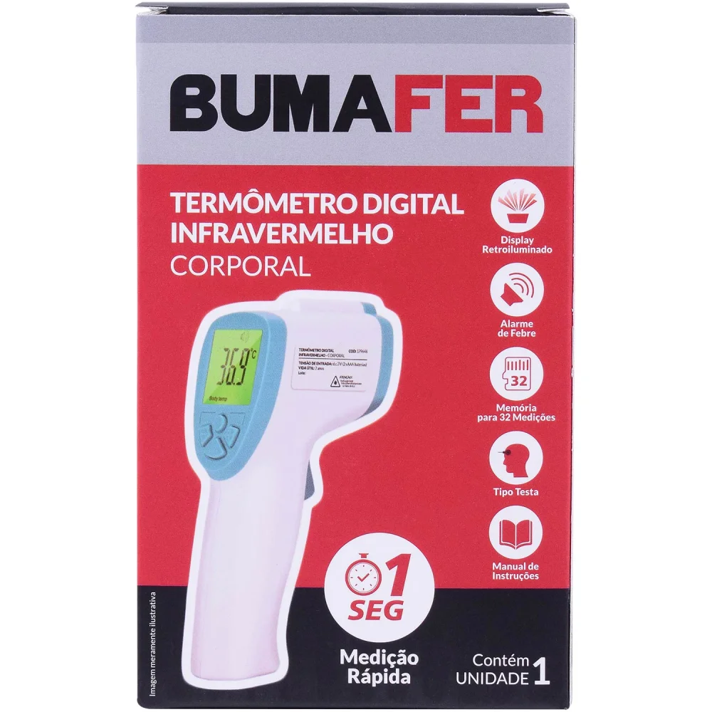 Termômetro Digital Infravermelho Corporal P/Medição de Febre Bumafer