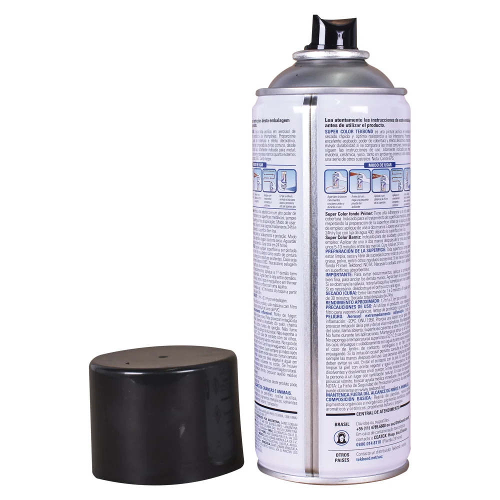 Tinta Spray Super Color para uso Geral Preto Brilhante 350Ml Tekbond