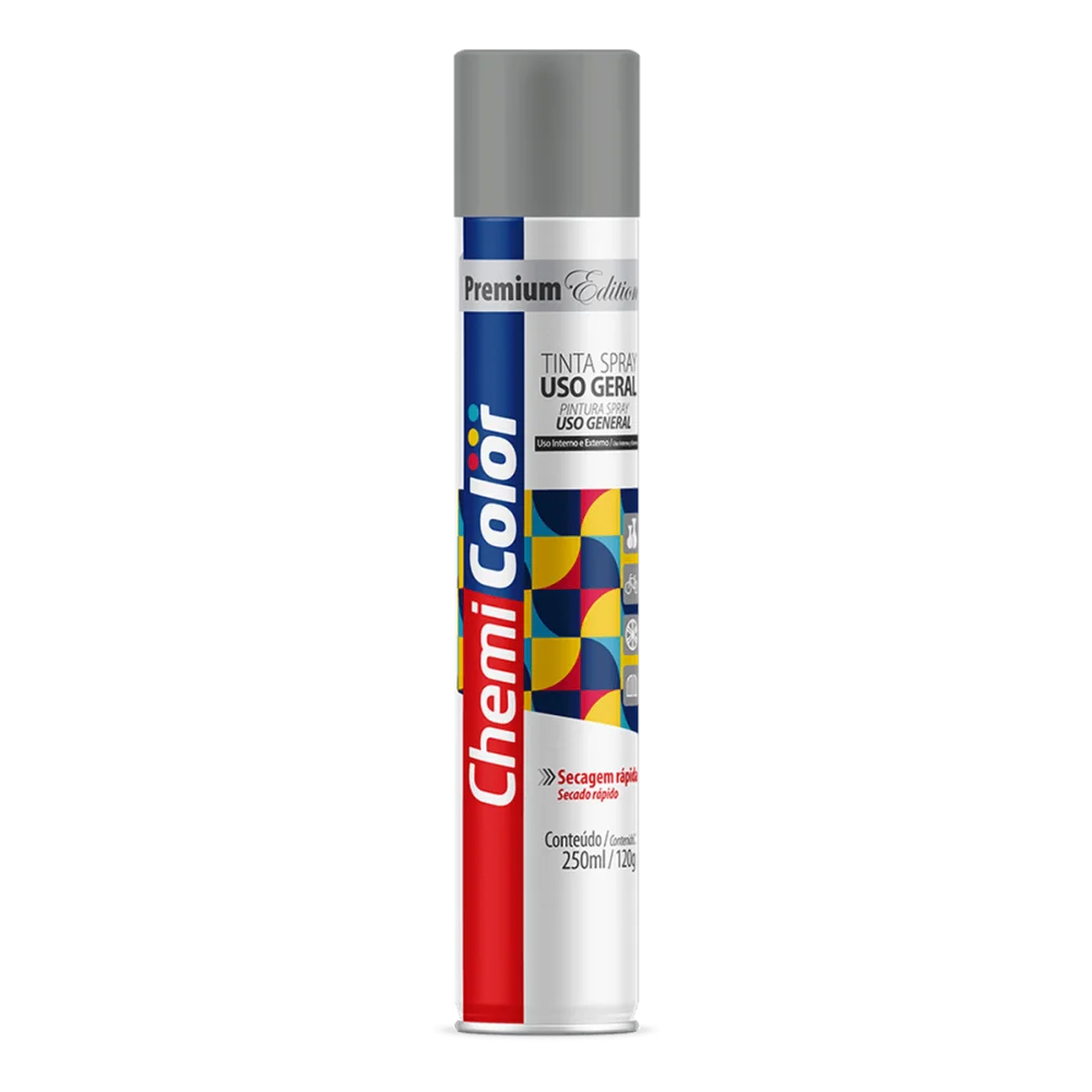 Tinta Spray uso Geral 250Ml/120G Fundo Cinza Chemicolor