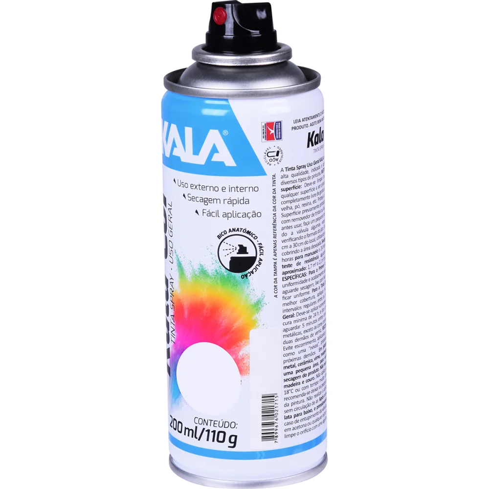 Tinta Spray uso Geral Branco Brilho 200Ml Kala