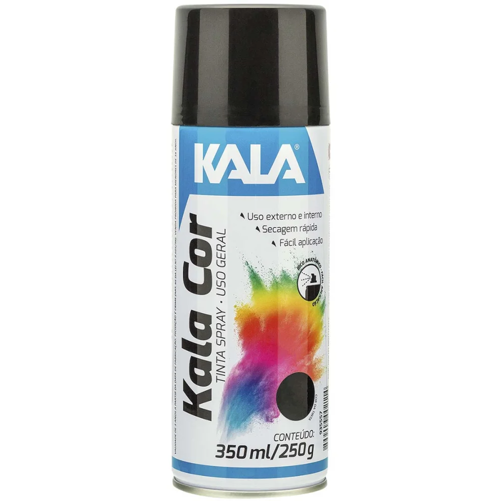 Tinta Spray para uso Geral Preto Brilhante 350Ml 6.un Kala
