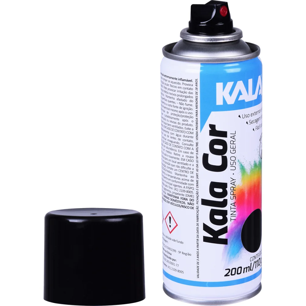 Tinta Spray uso Geral Preto Fosco 200 ML Kala