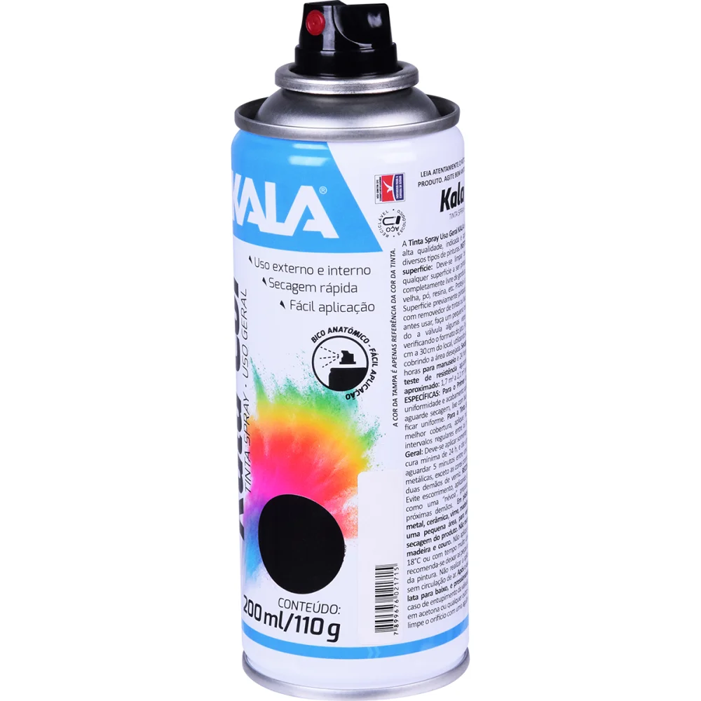 Tinta Spray uso Geral Preto Fosco 200 ML Kala