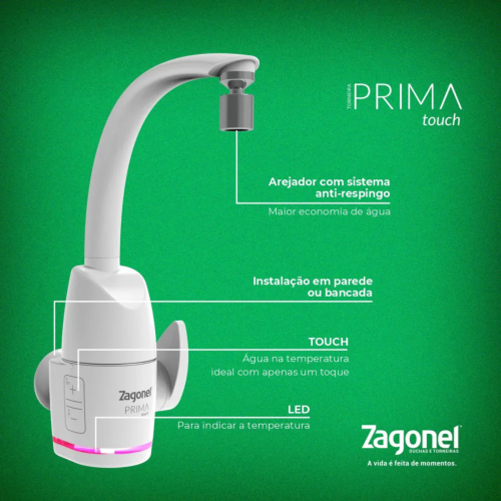 Torneira Eletrônica Prima Branca 5500W 220V Zagonel