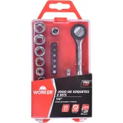 Jogo Soquete Sextavado 1/4" 25 Peças Worker Jogo Soquete Sextavado 1/4" 25 Peças Worker