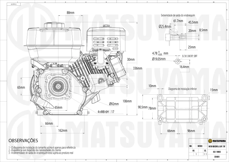 Motor Horizontal - 6,5 HP Gasolina