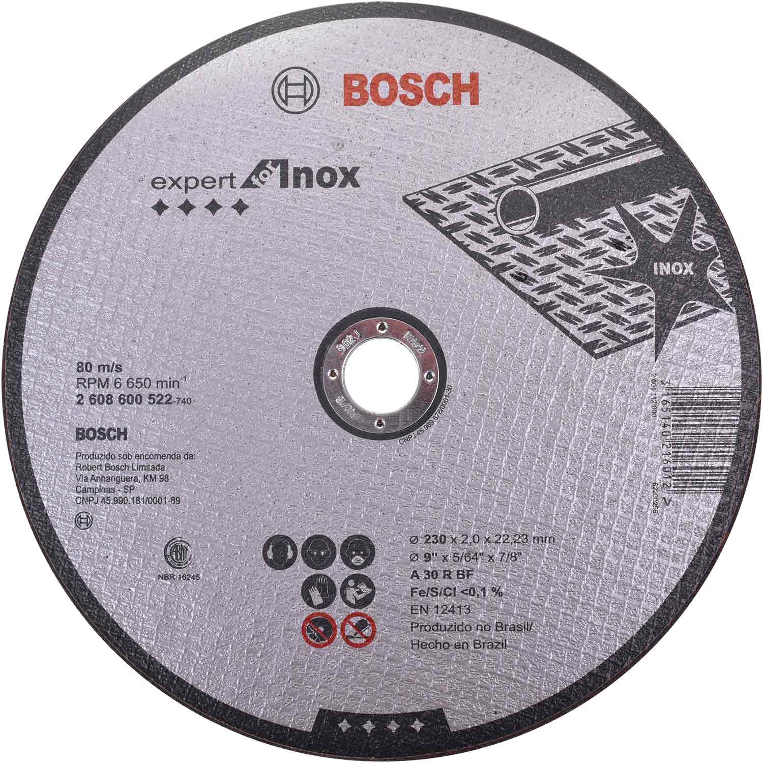 Disco De Corte Expert For Inox 230 Mm X 22	23 Mm G30 Bosch