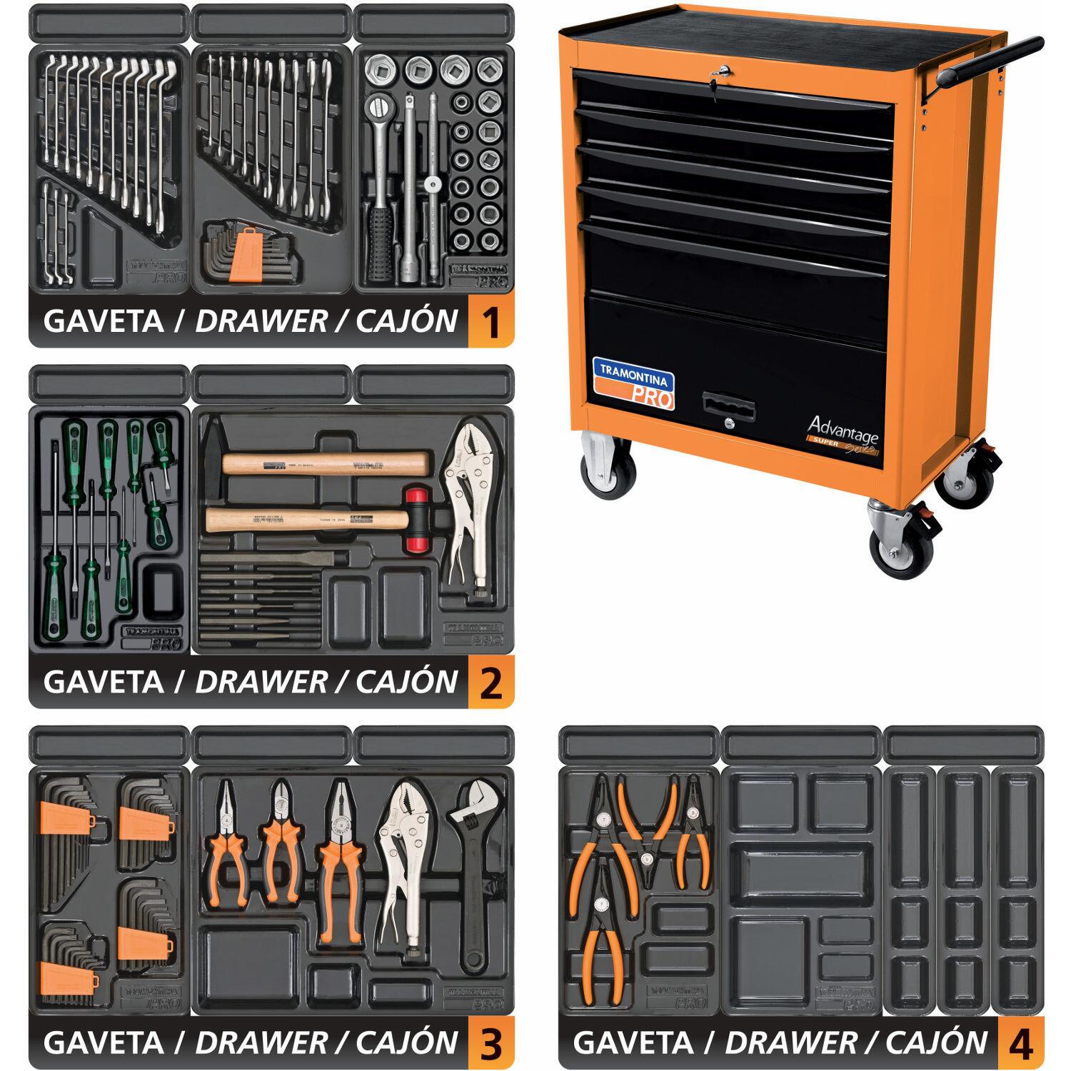 Carro De Ferramentas 115 Peças 5 Gavetas 1 Porta Tramontina