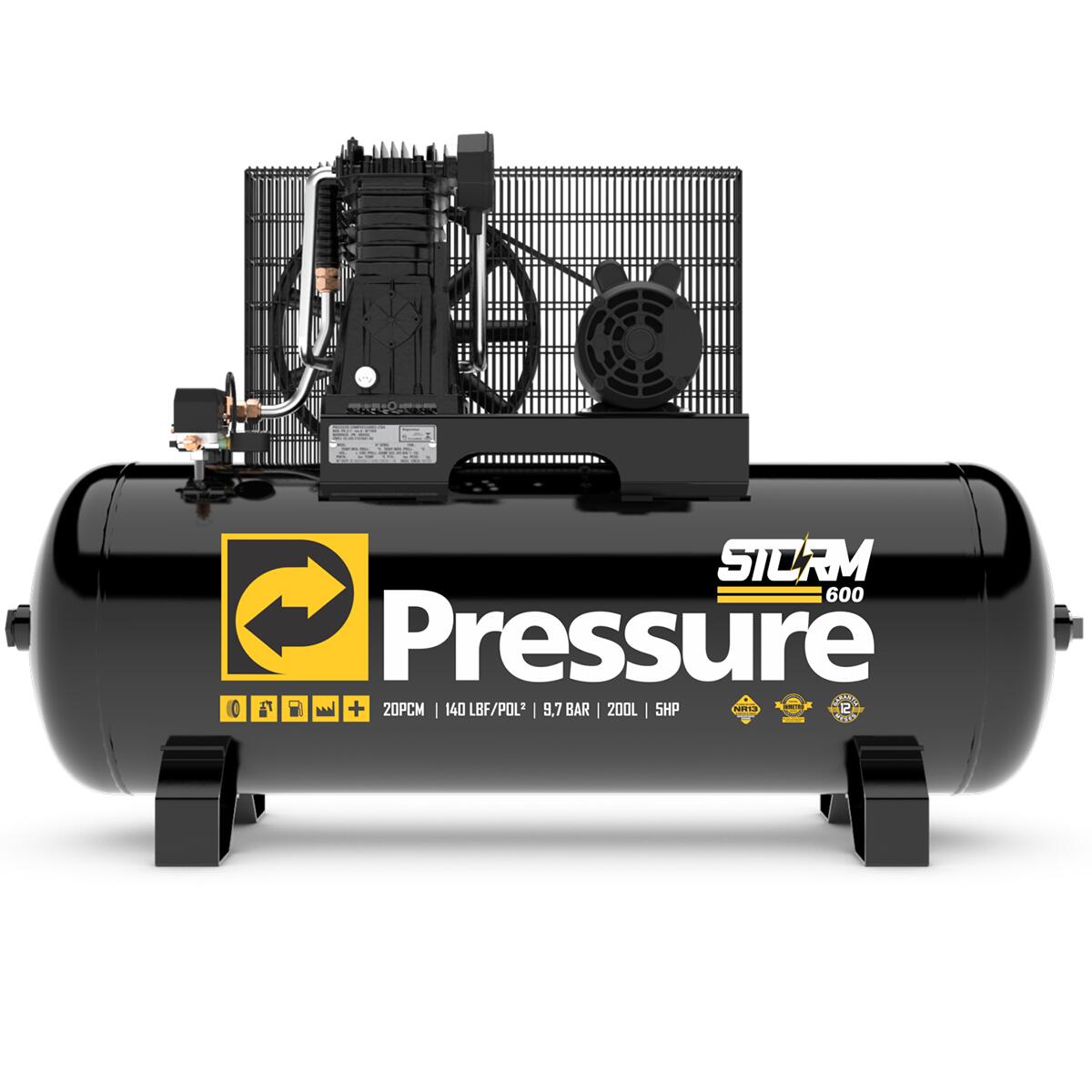 Compressor De Ar Storm 600 200L 20Pcm 140Psi Trif Pressure
