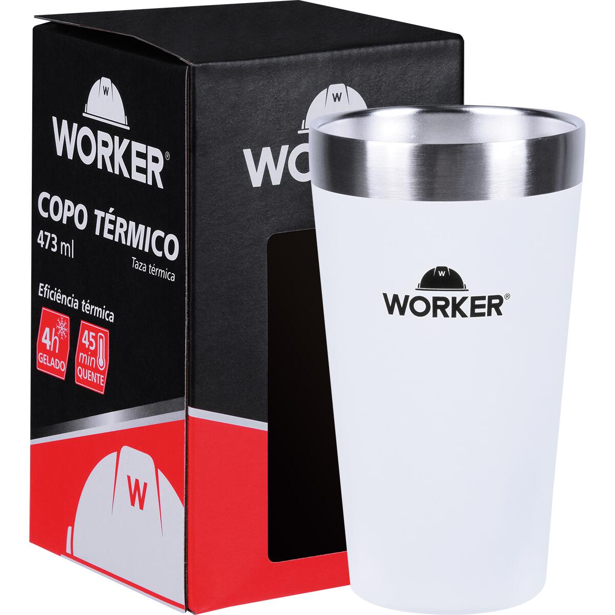 Copo Térmico Em Aço Inoxidável Branco E Preto 473Ml Worker