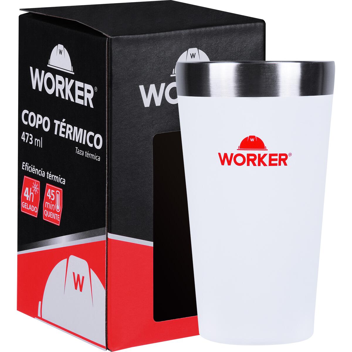 Copo Térmico Em Aço Inoxidável Branco/vermelho 473Ml Worker