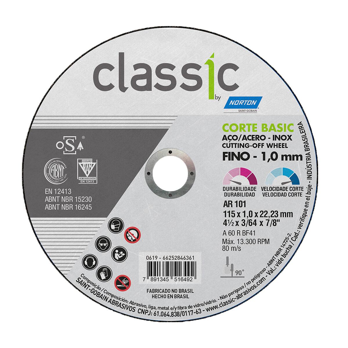 Disco De Corte Classic Basic Ar101 115X1	0X22	23Mm Norton