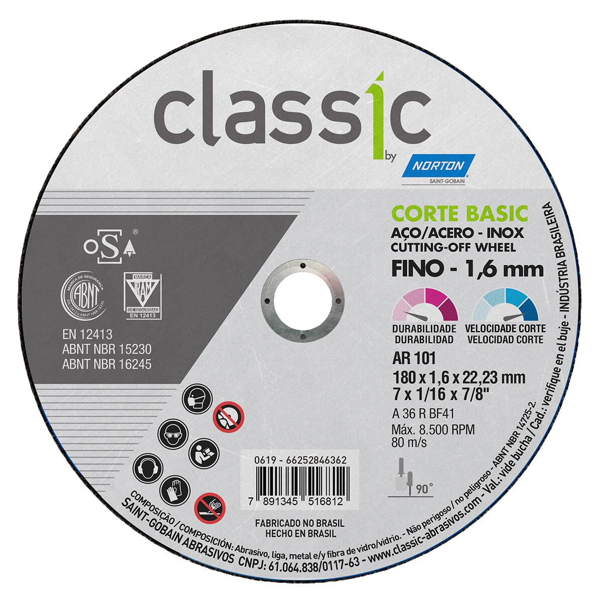 Disco De Corte Classic Basic Ar101 180X1	6X22	23Mm Norton