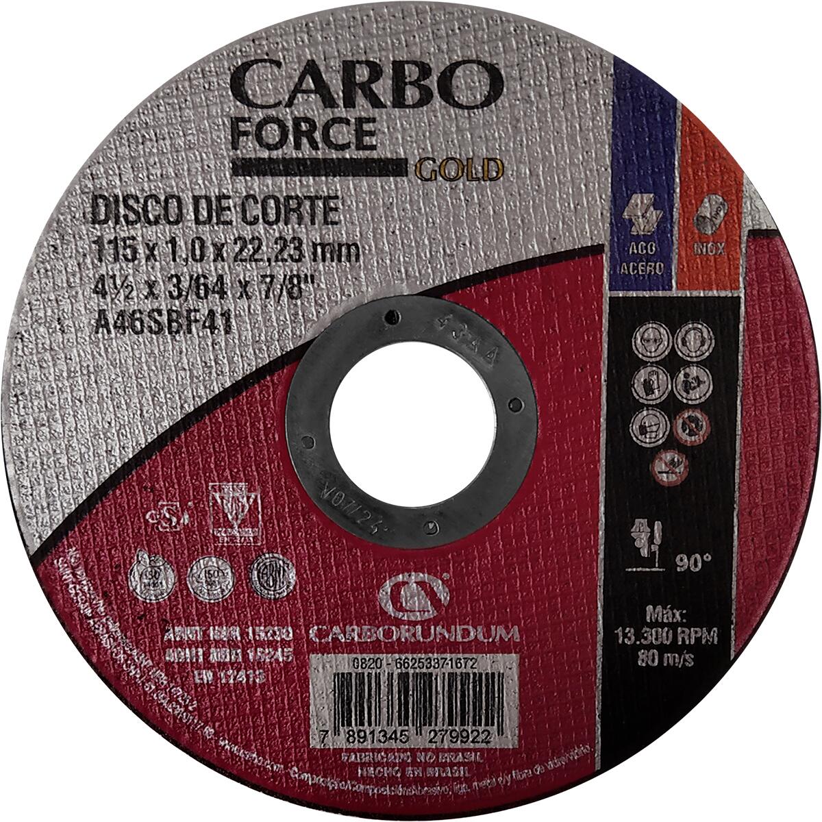 Disco De Corte Fino Carboforce Para Aço 115X1Mm Carborundum