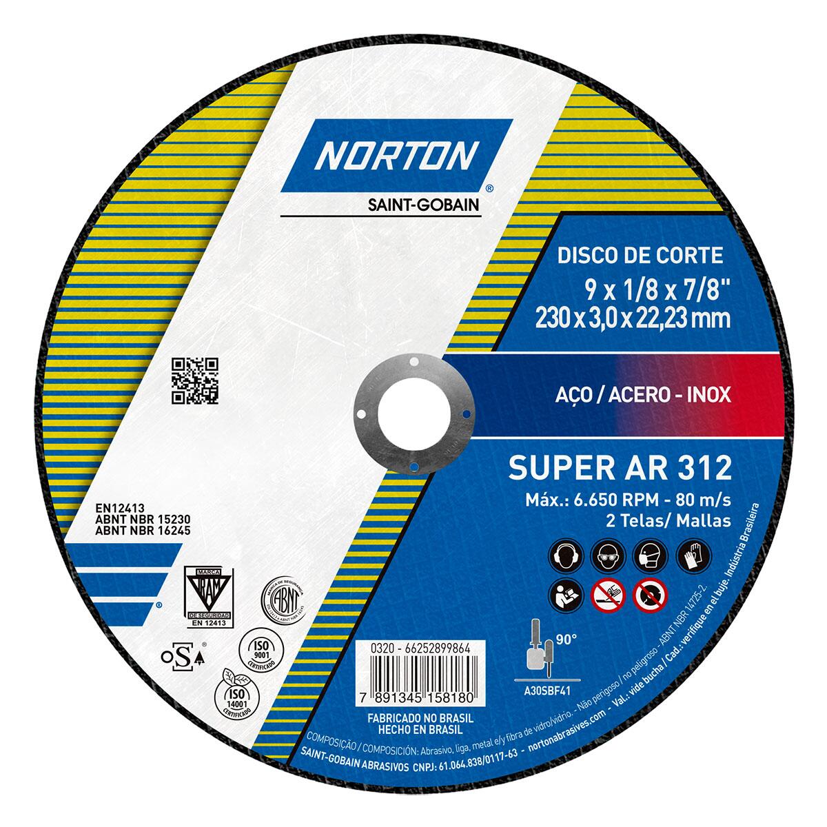 Disco De Corte Super Aços Ar 312 230X3.0Mm Norton