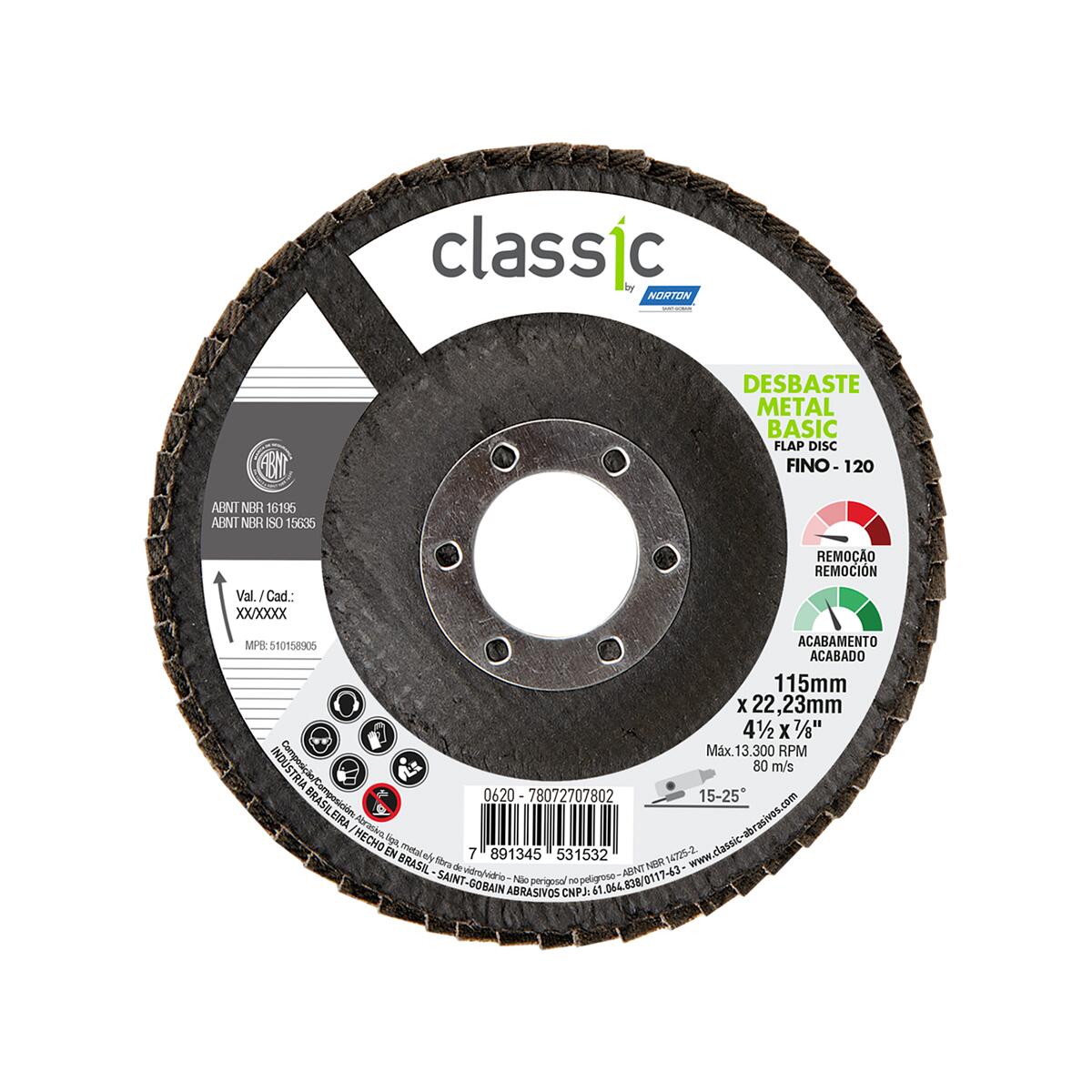 Disco Flap Classic Basic R201 155X22	23Mm Grão 120 Norton