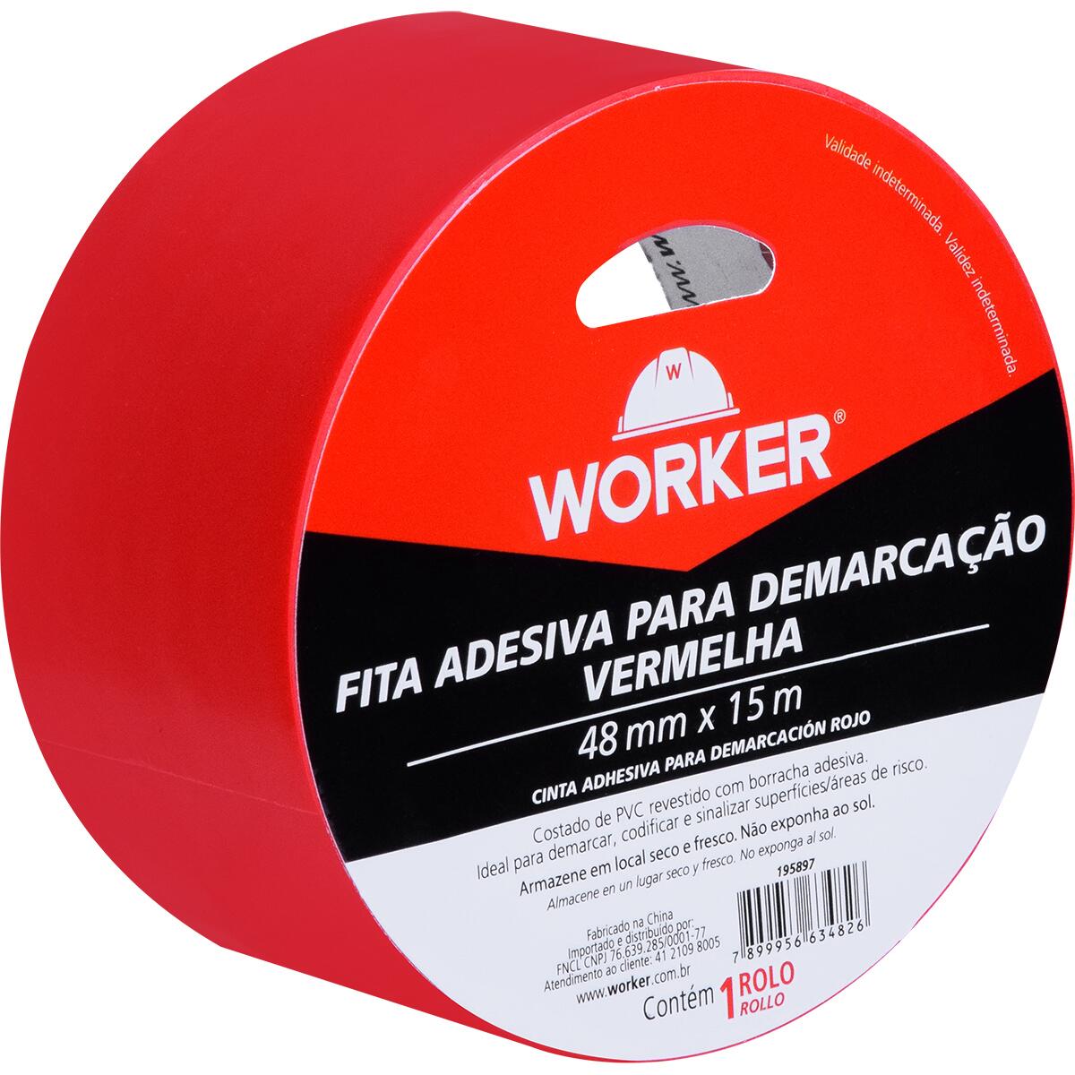 Fita Adesiva Para Demarcação 48Mmx15M Vermelha Worker