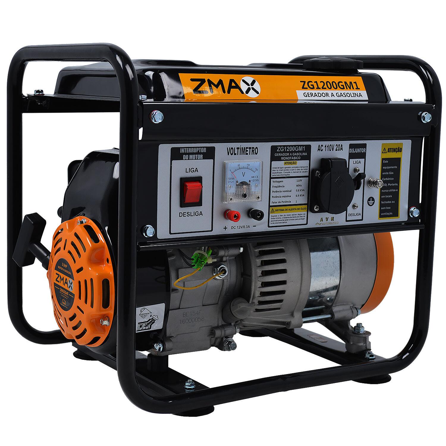 Gerador De Energia A Gasolina 0	9Kva Zg1200Gm1 Zmax - 110V