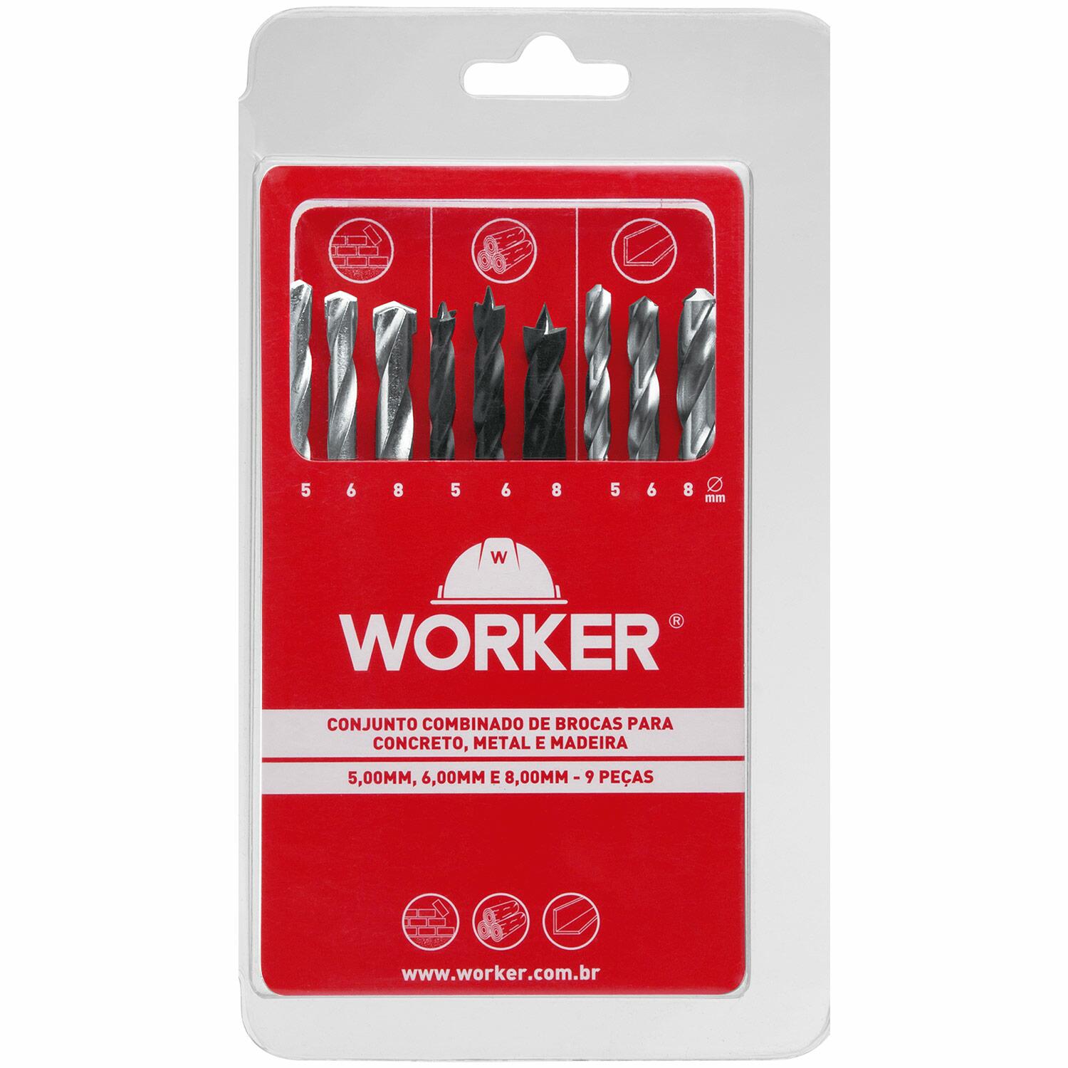 Kit De Brocas Combinadas Para Madeira E Concreto Com 9 Peças Worker