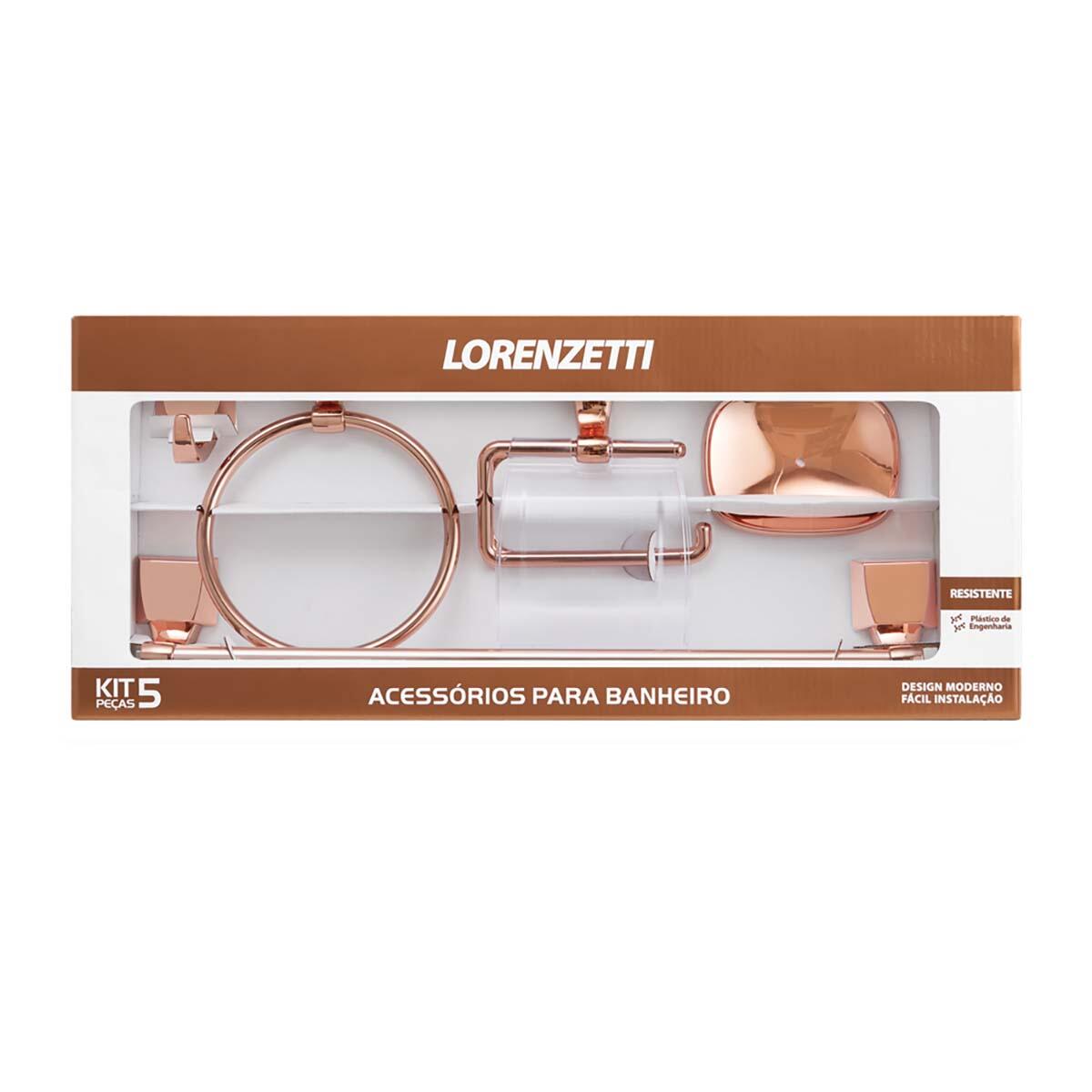 Kit Banheiro Attic Quadra Rose Gold Com 5 Peças Lorenzetti