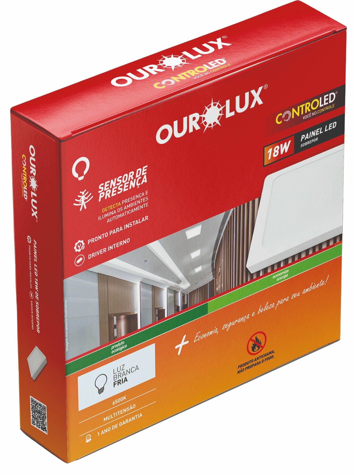 Painel De Led Com Sensor De Presença Quadrado 18W 6500K Ourolux