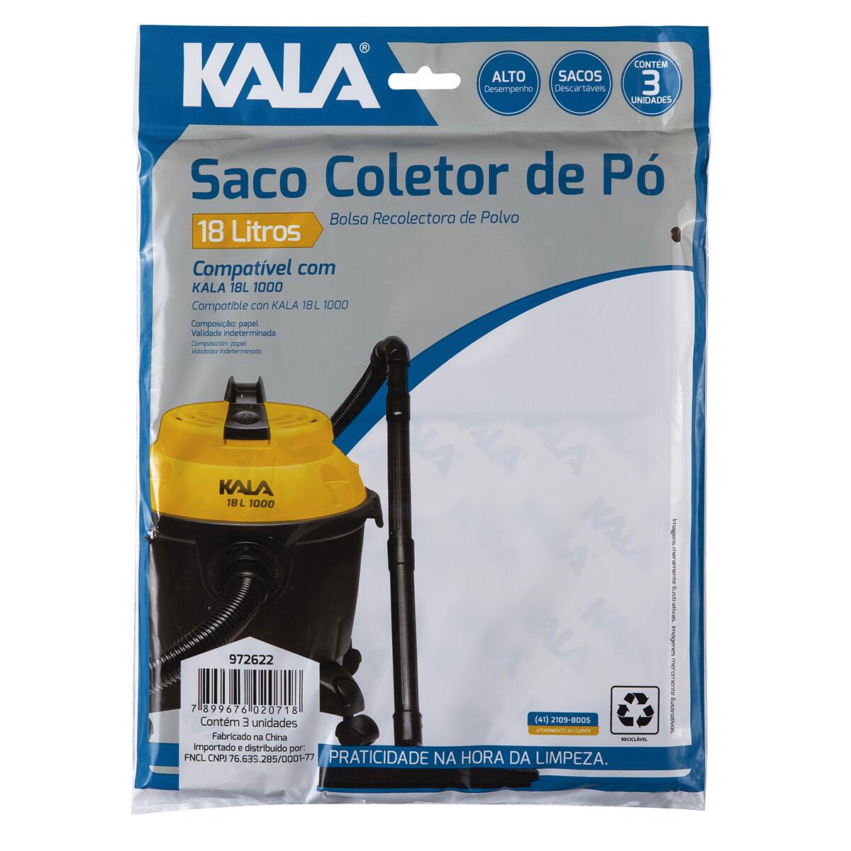 Saco Coletor De Pó Para Aspirador 18L 3 Peças Kala