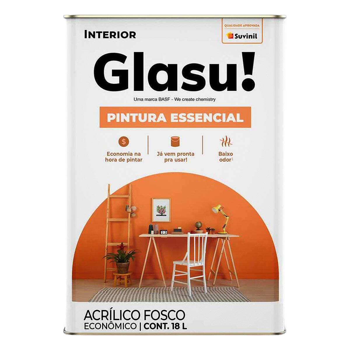 Tinta Acrílica Essencial Fosco Branca 18L Glasu!