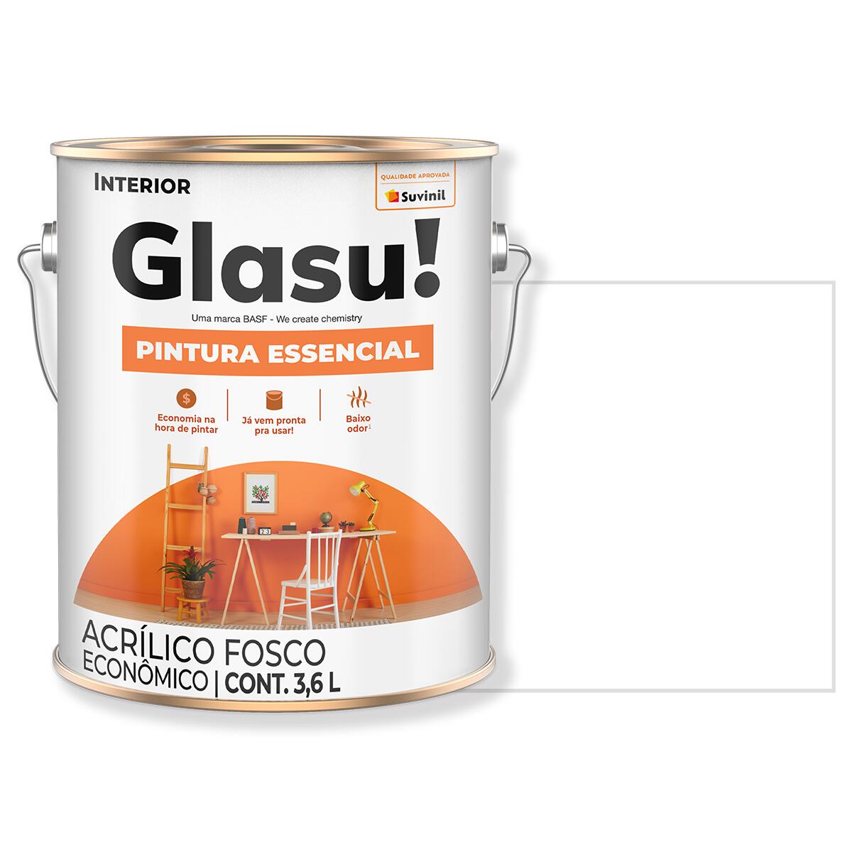 Tinta Acrílica Essencial Fosco Branco 3	6L Glasu!