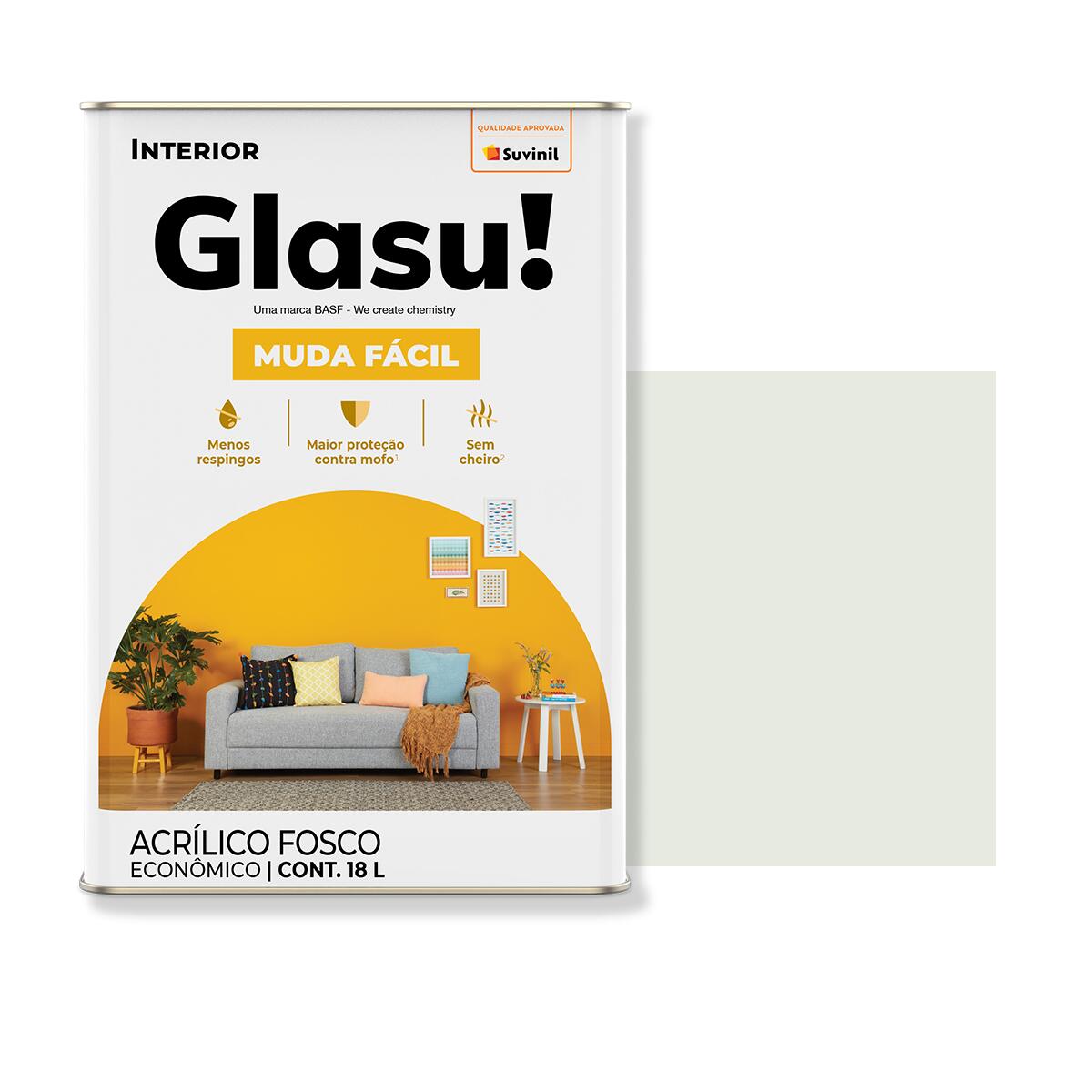 Tinta Acrílica Muda Fácil Fosco Gelo 18L Glasu!