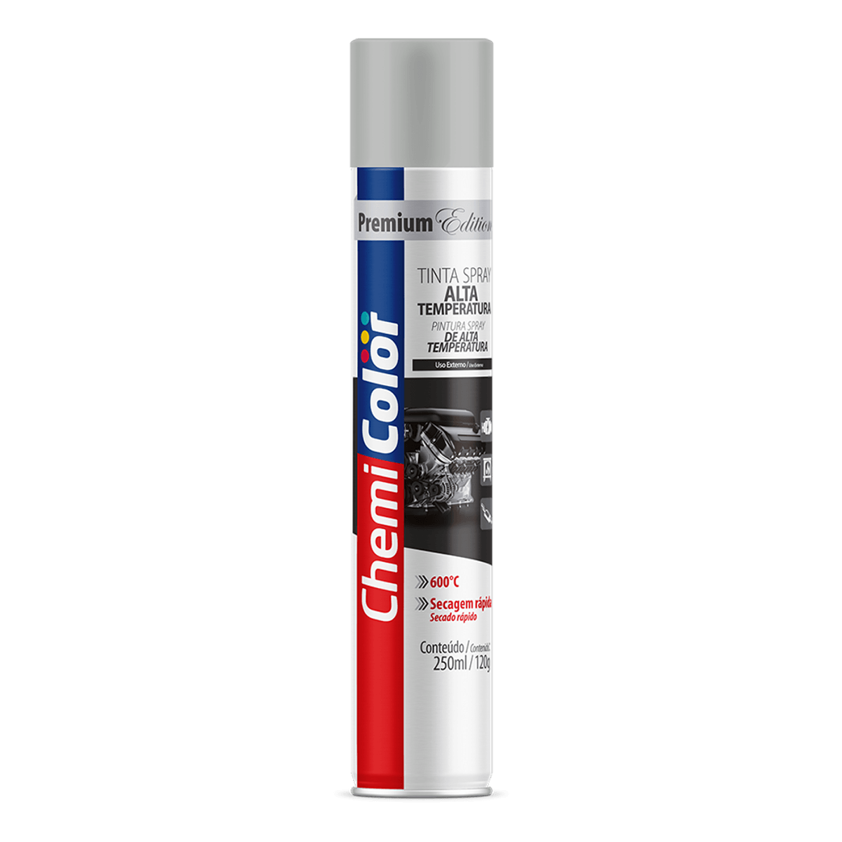 Tinta Spray Alta Temp 250Ml/120G Alumínio Chemicolor