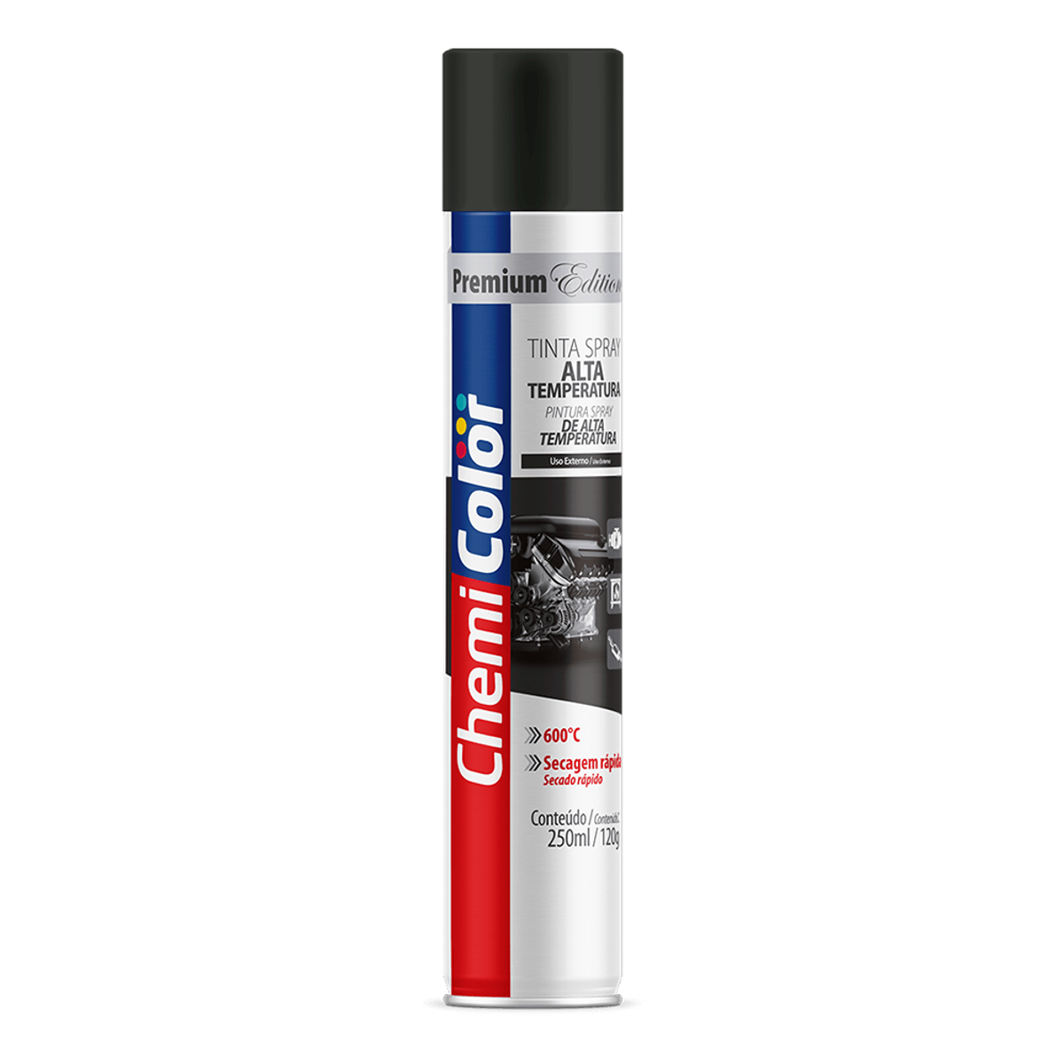 Tinta Spray Alta Temp 250Ml/120G Preto Fosco Chemicolor