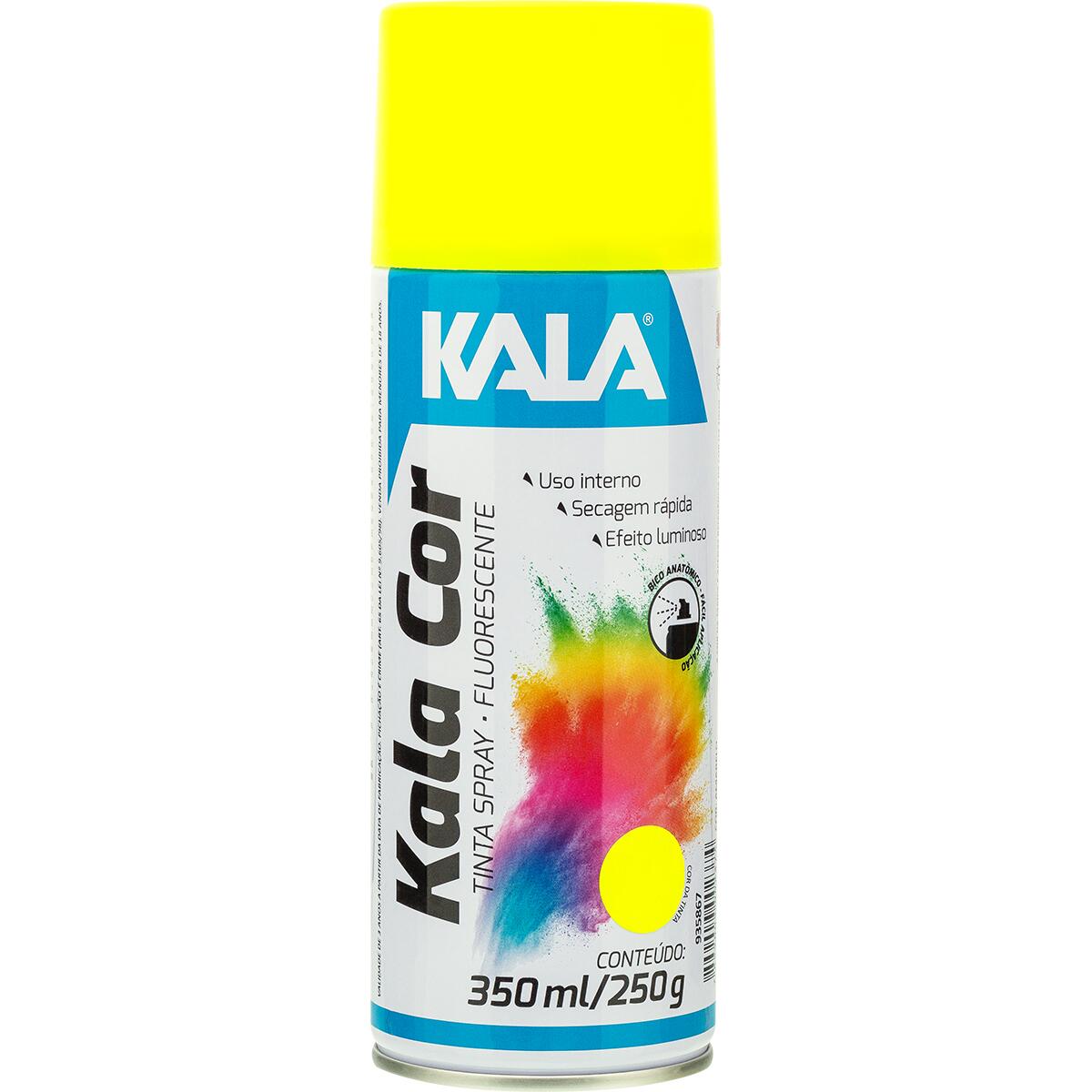 Tinta Spray Fluorescente Kala Amarelo 350Ml