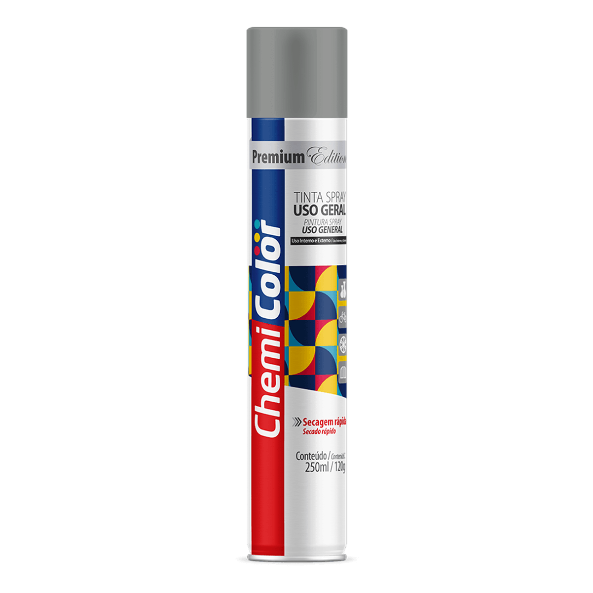 Tinta Spray Uso Geral 250Ml/120G Fundo Cinza Chemicolor